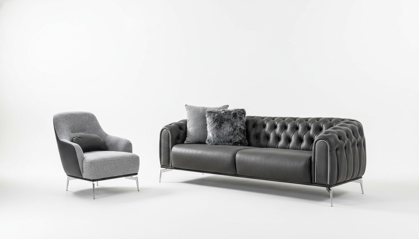 Chesterfield set bank 4 zits fauteuil viersitter kunstleer zwart
