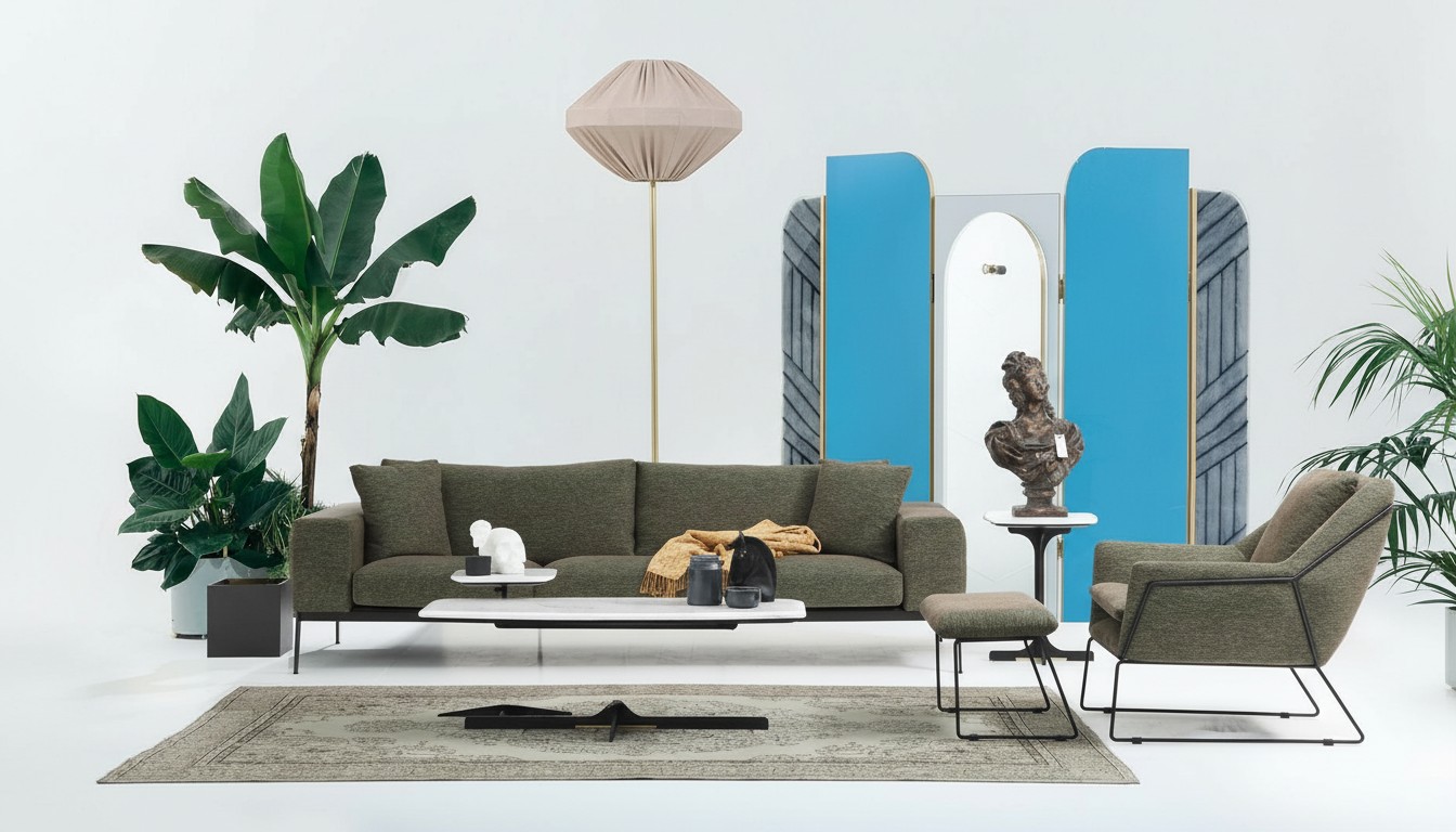 Moderne bankstel driepersoons fauteuil bank stoffen meubelgroep set