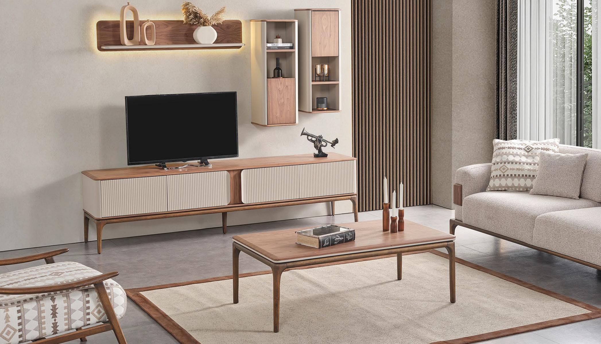 Sideboard tv Lowboard Kast Salontafel Woonkamer Modern Beige Hout