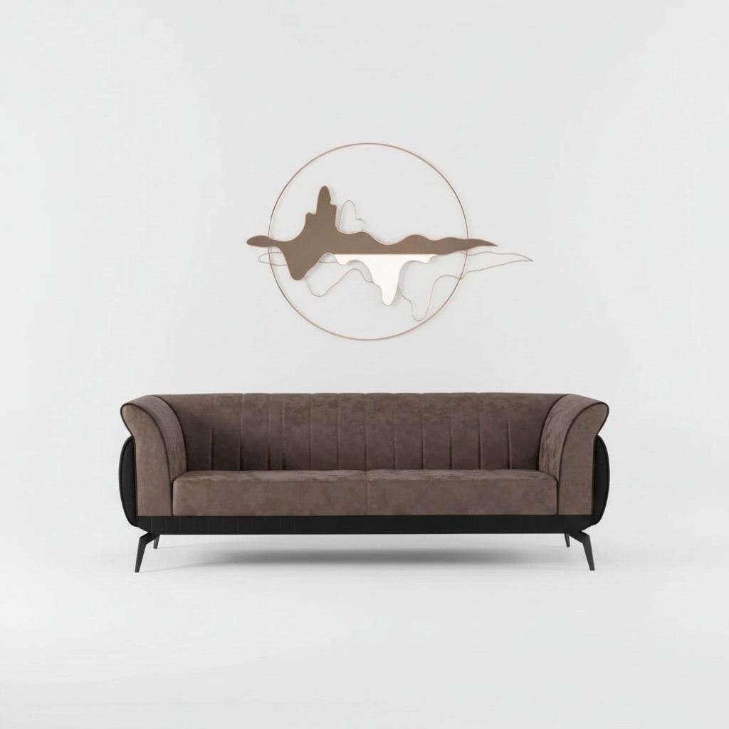 Bruine driezits werkkamersofa Luxe designmeubelen kantoorbank