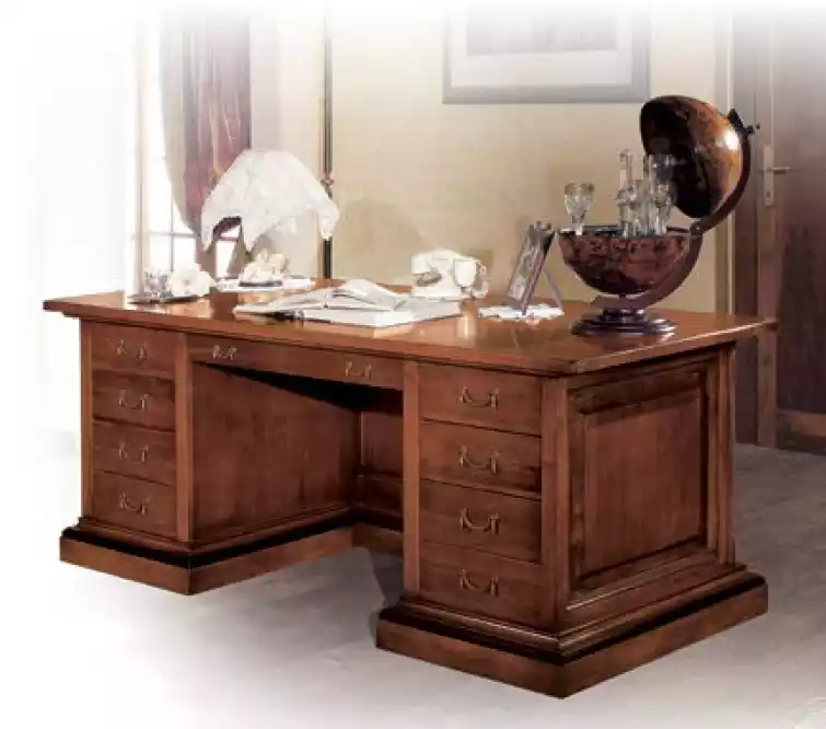 Bruin massief houten bureau Klassiek kantoormeubilair Werkkamertafel