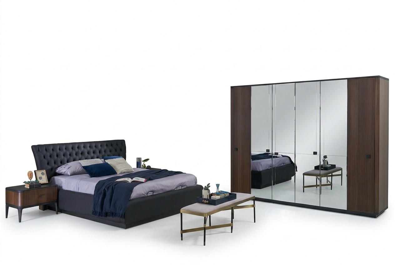 Beddenset tweepersoonsbed slaapkamerset 4-delig bedframe Zwart Nieuw