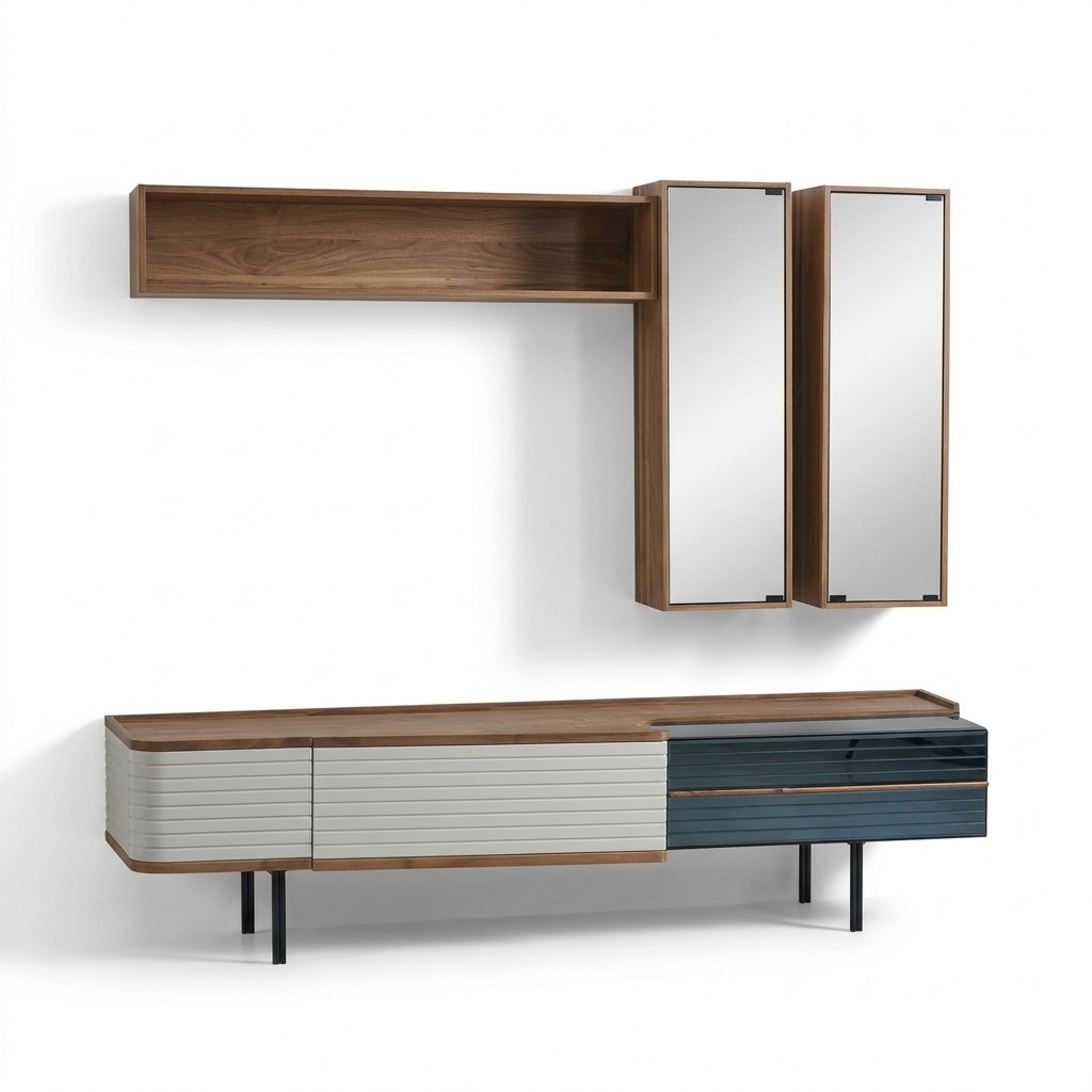 Wandmeubel TV-standaard RTV Lowboard Dressoir Bruin Houten Kast Modern