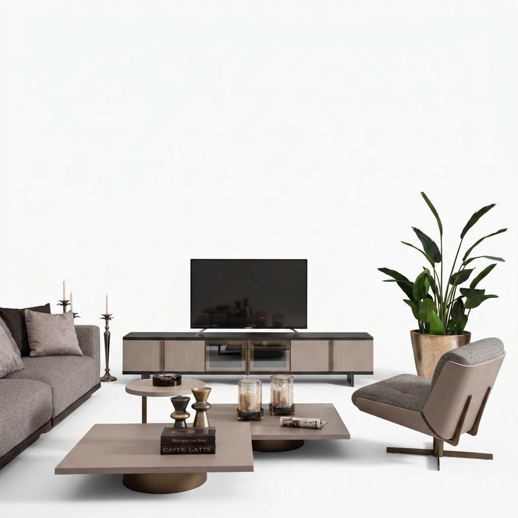 Woonkamerset Fauteuil RTV Lowboard Salontafels Hout Beige 6-dlg
