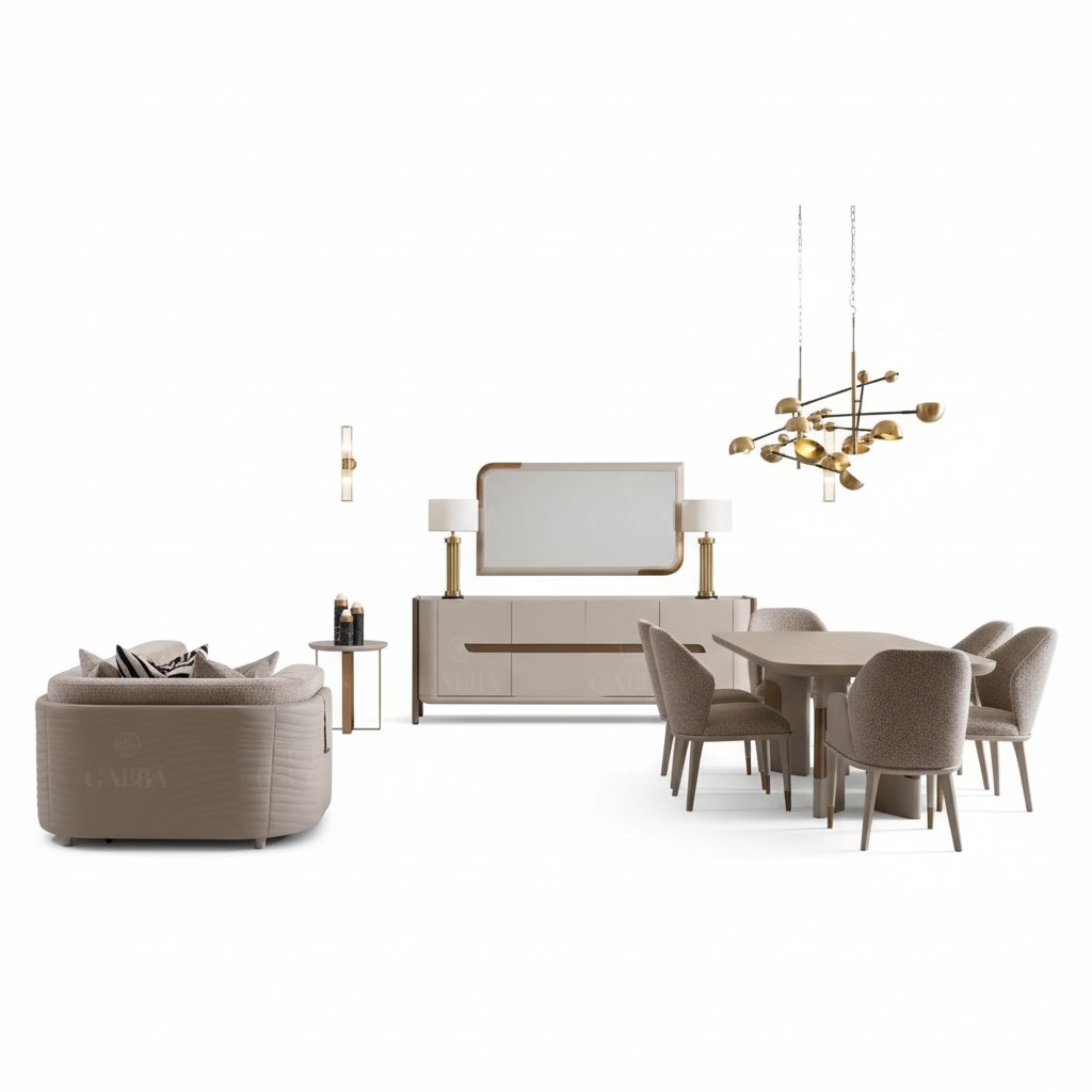 Eetkamer set Eethoek Tafel Stoelen Set 9-delig Beige Eetgroep