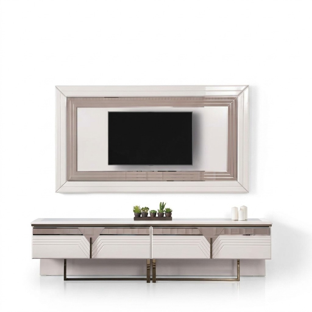 Wandmeubel TV-standaard Wandpaneel RTV laagbord Wit hout Moderne dressoir