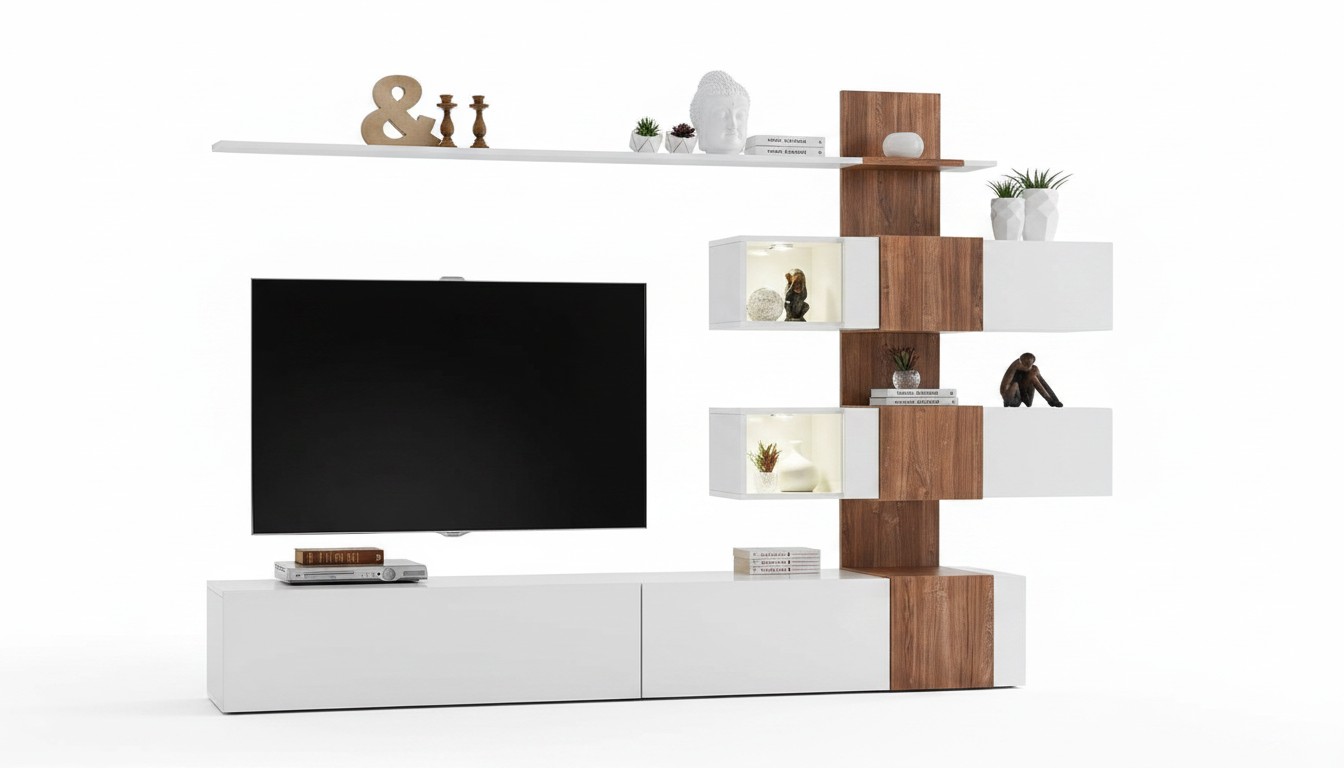 Moderne woonkamer luxe inrichting tv-standaard muurrekken