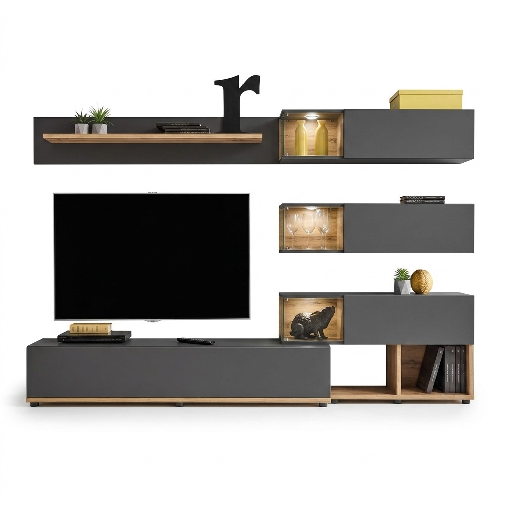 Luxe wandmeubel wandplank plank woonkamer tv-standaard modern hout designer