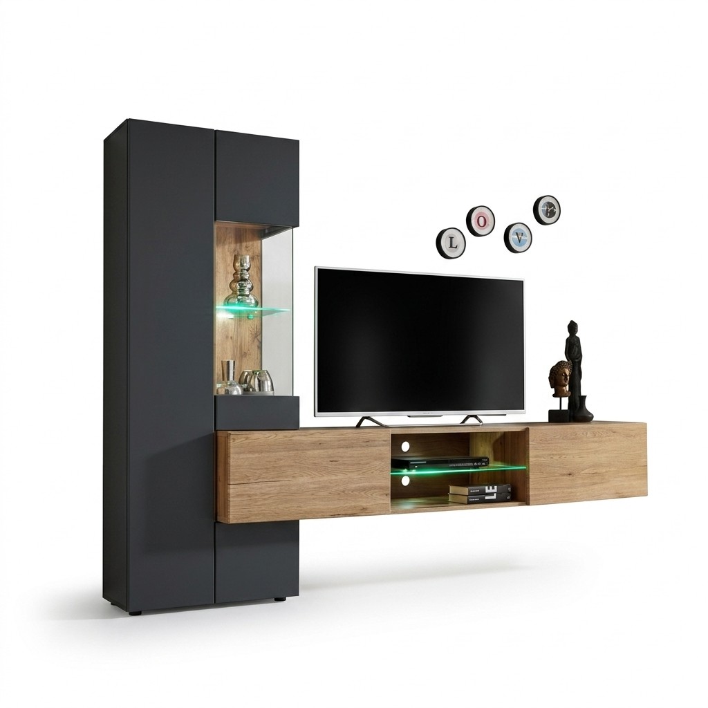 Grijze complete woonwand luxe design rek woonkamer nieuwe inrichting