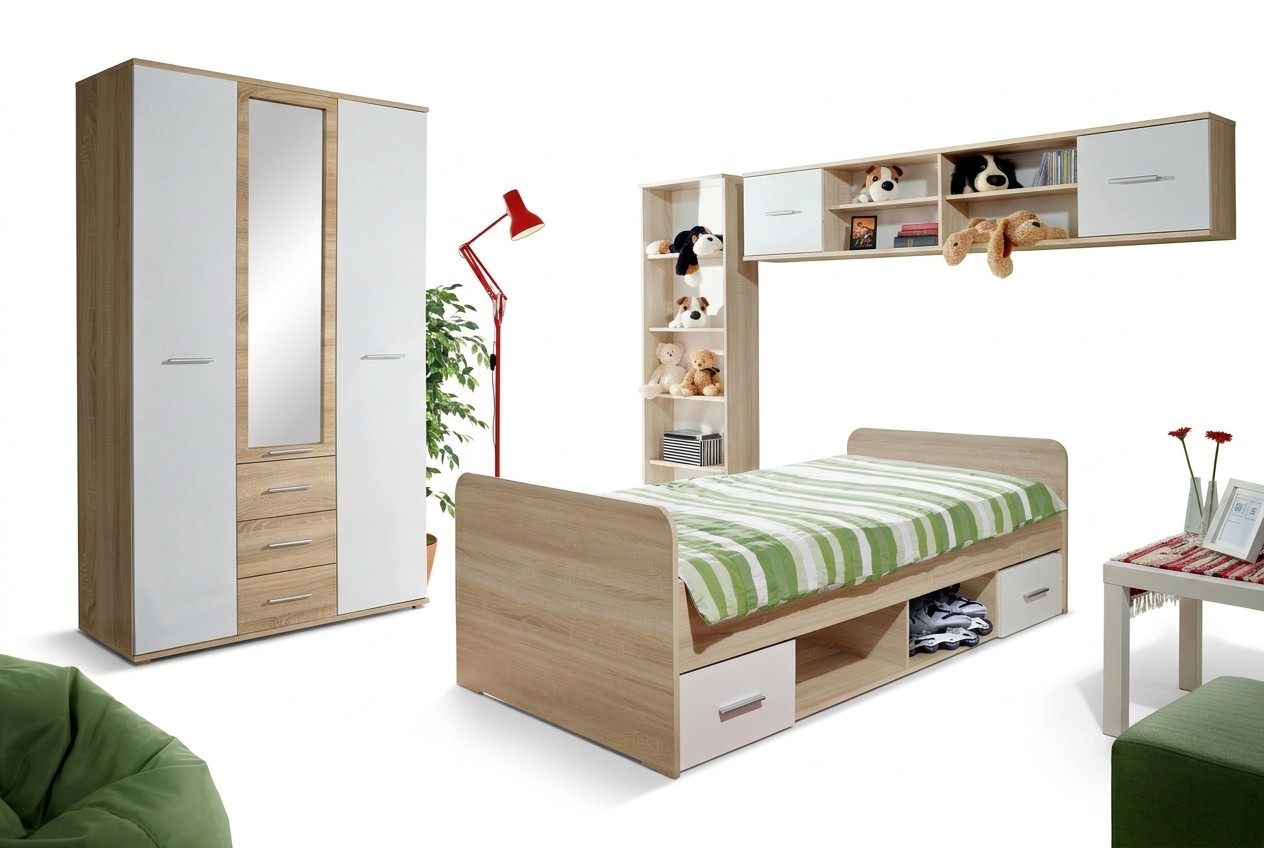 Kinderkamer set Bed Nachtkastje Ontwerper Kledingkast Modern Inrichting 4-delig