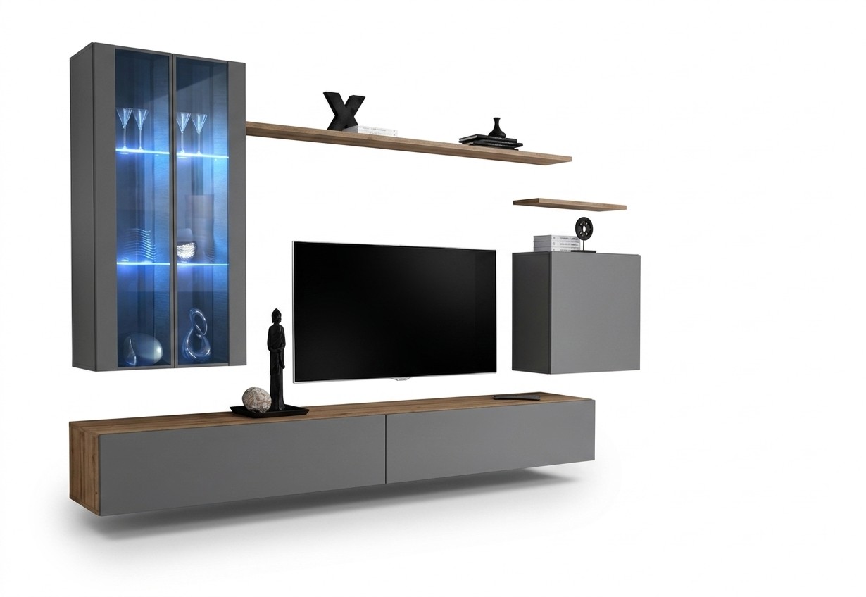 Garnituur rtv Set 7-delig. Woonkamer TV dressoir Vitrine Hangkast Ontwerp Nieuw
