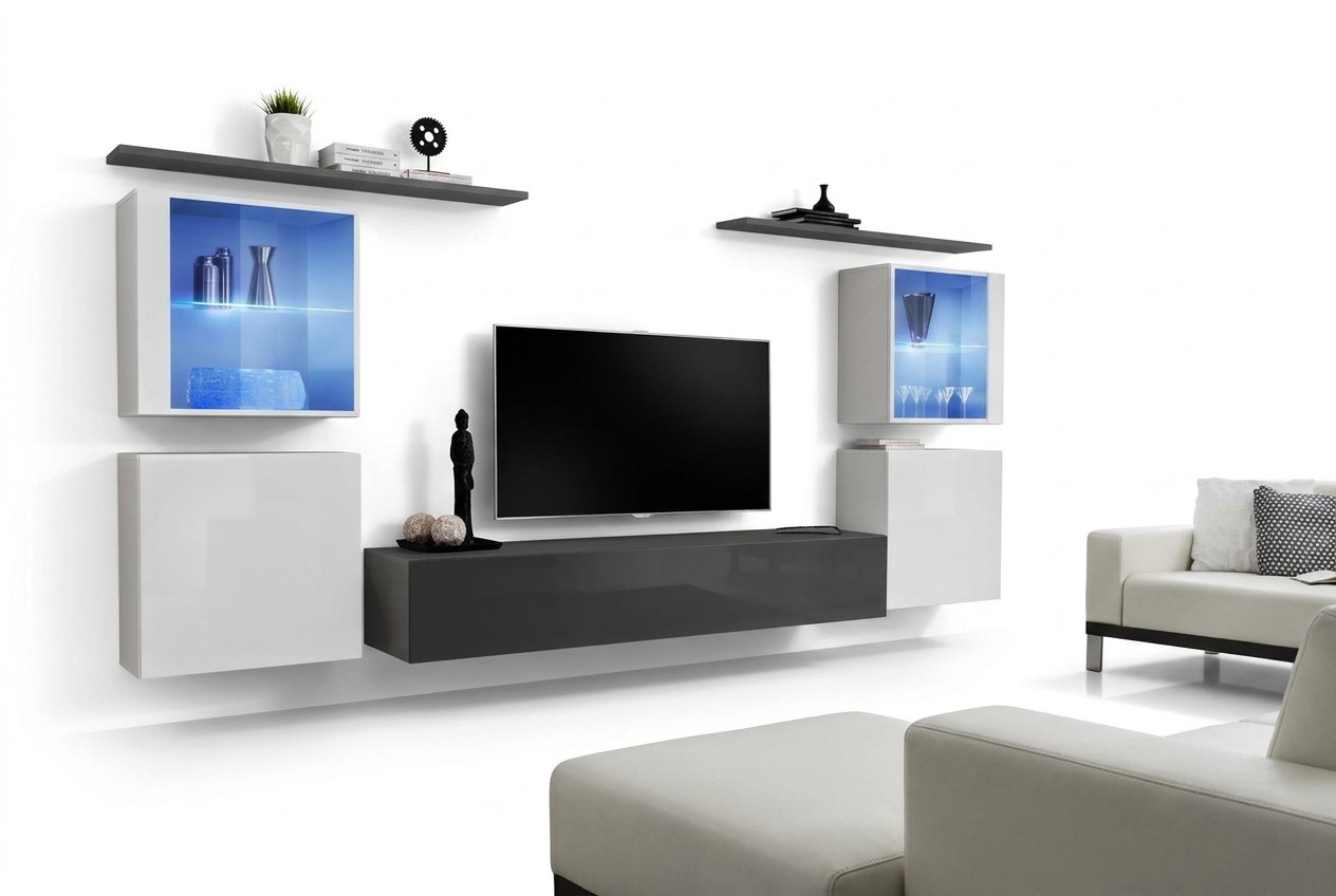 Set 7-delige woonwand Luxe dressoir TV-standaard lowboard wandplanken wandkast