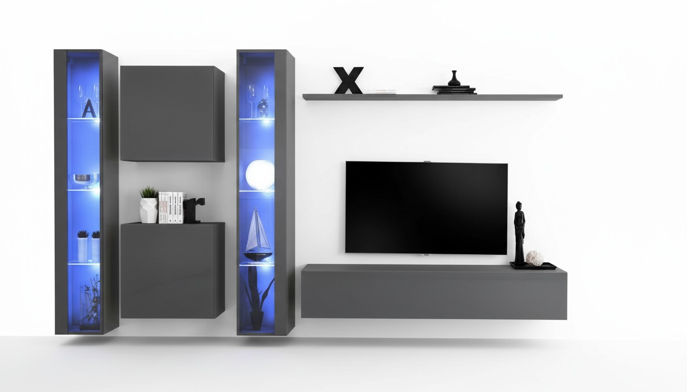 Luxe 2x hangende vitrine Nieuwe wandcombinatie 2x wandkast Compleet set wandplank Nieuw