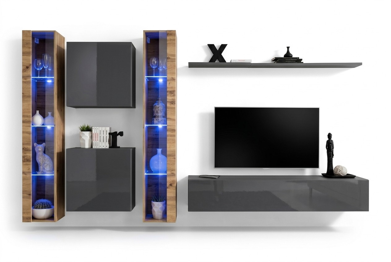 Luxe compleet set 6-delige woonkamer grijs tv-standaard wandkast dressoir modern
