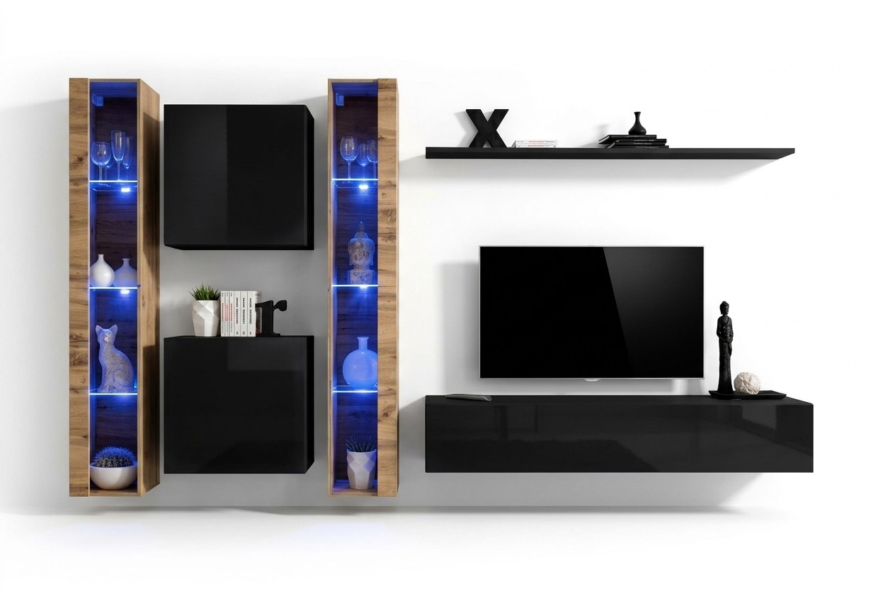 Wandmeubel Wandkast Modern Design TV-standaard Zwart Woonkamer meubilair Compleet.