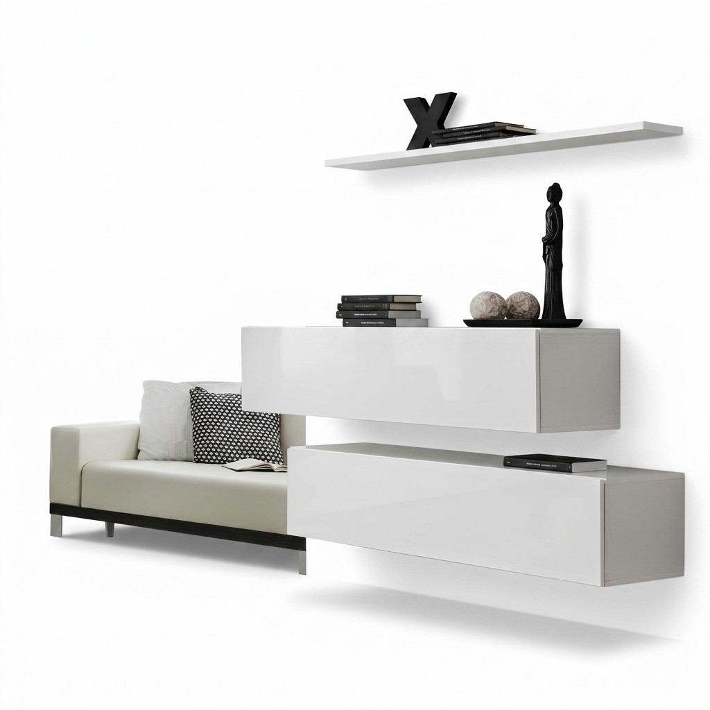 Garnituur Wit Set 3-delig Compleet Wandkast Woonkamer Wandplank Modern Design