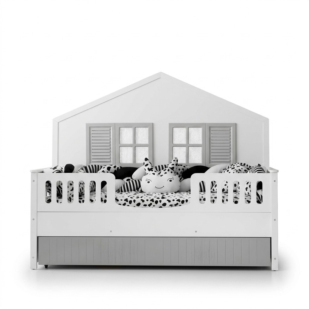 Modern kinderbed grijs kleurig luxueus design meubels voor de kleintjes