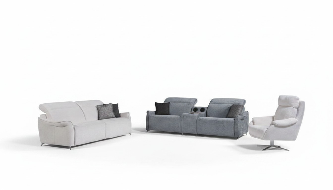 Luxe woonkamerset met 2x 3-zitsbanken met muzieksysteem en fauteuil