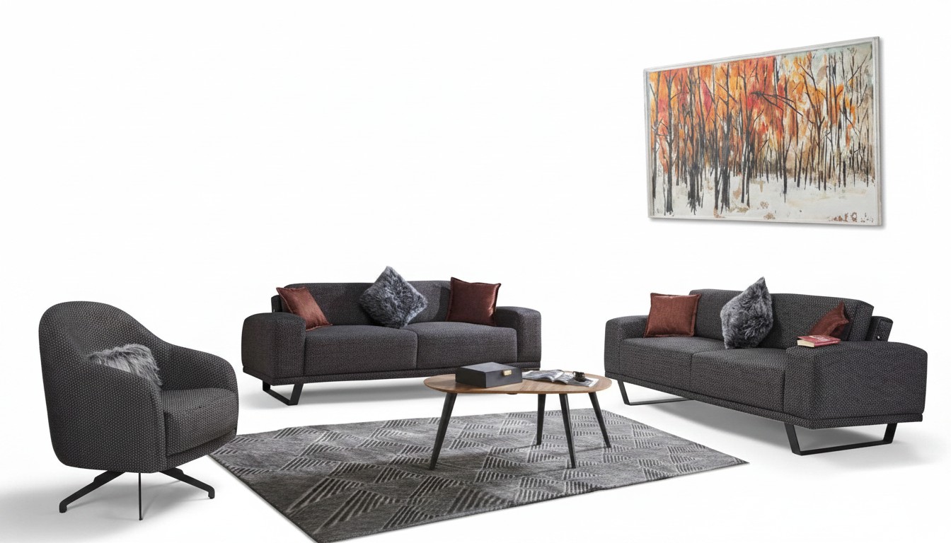 Luxe woonkamerset bestaande uit een 3-delige set in zwart ontwerp.