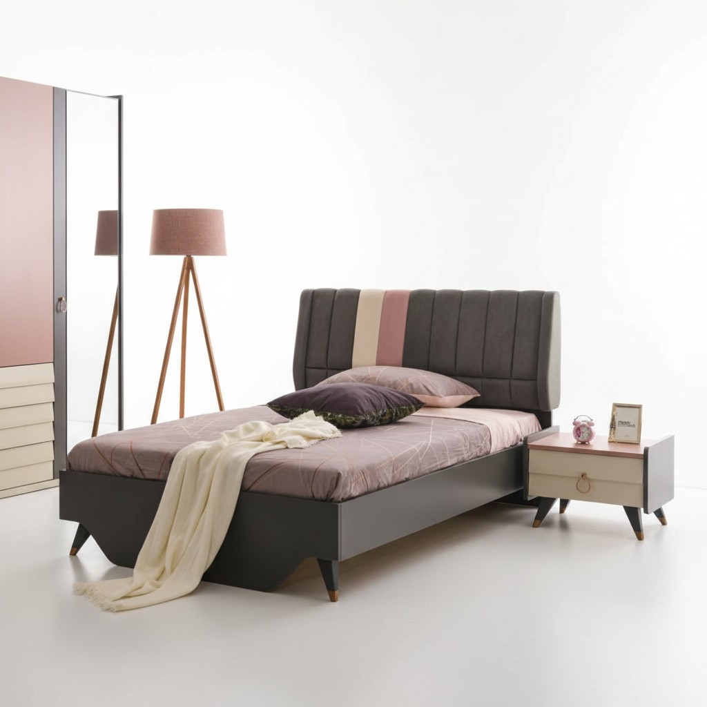 Luxe slaapkamer nachtkastje bedden bed compleet set design inrichting.