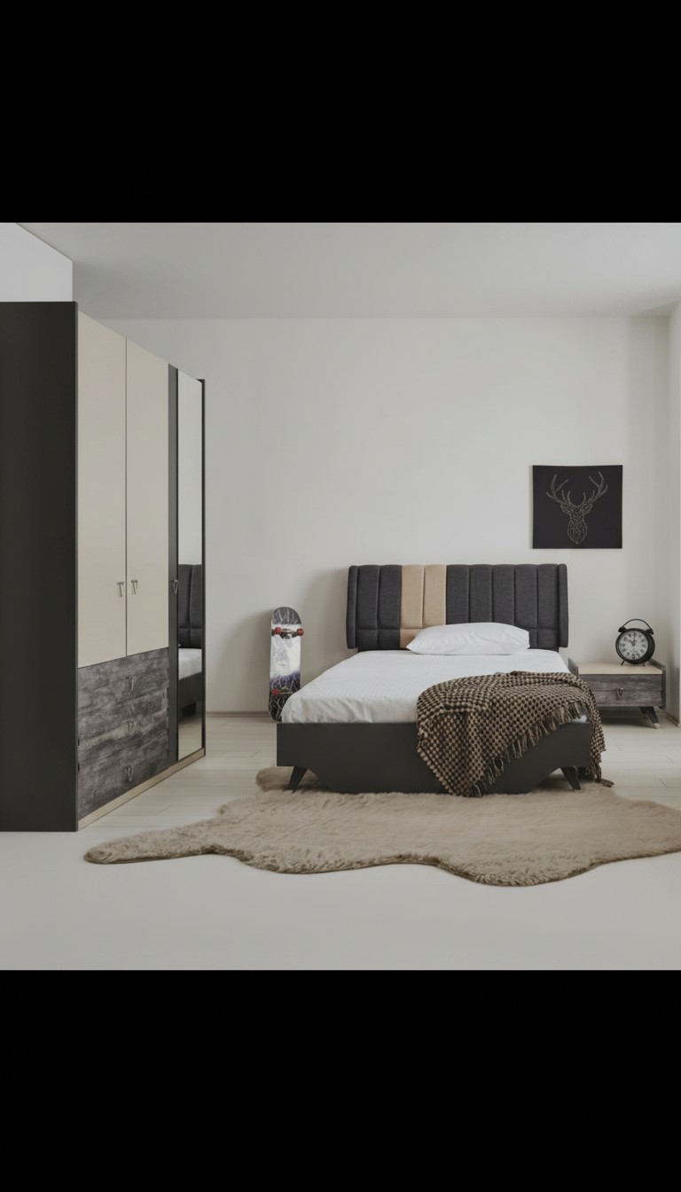 Luxe stijlvolle grijze slaapkamerset met modern bed en nachtkastje nieuw