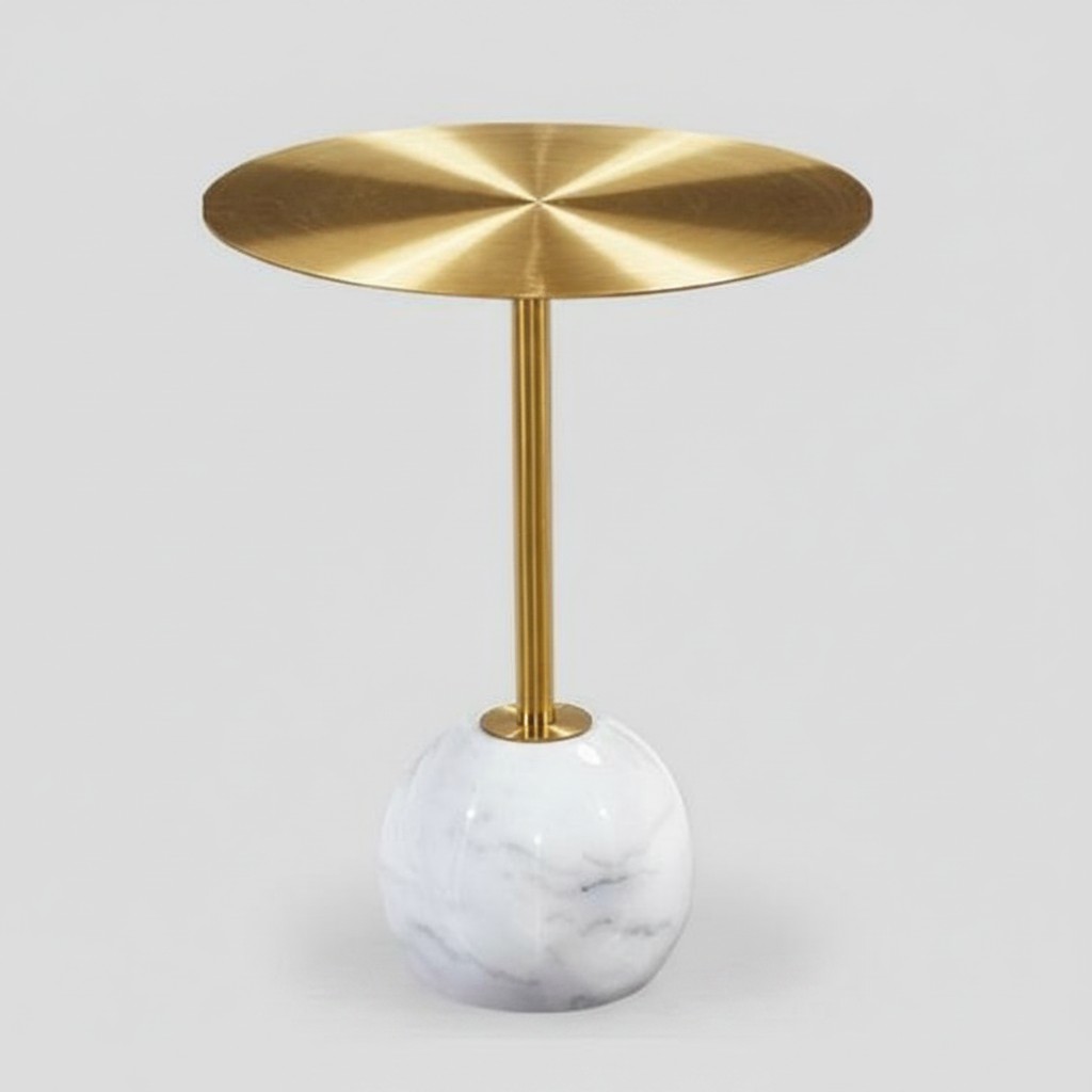 Kleine ronde bijzettafel met opbergplaat gouden blad ontwerper woonkamer