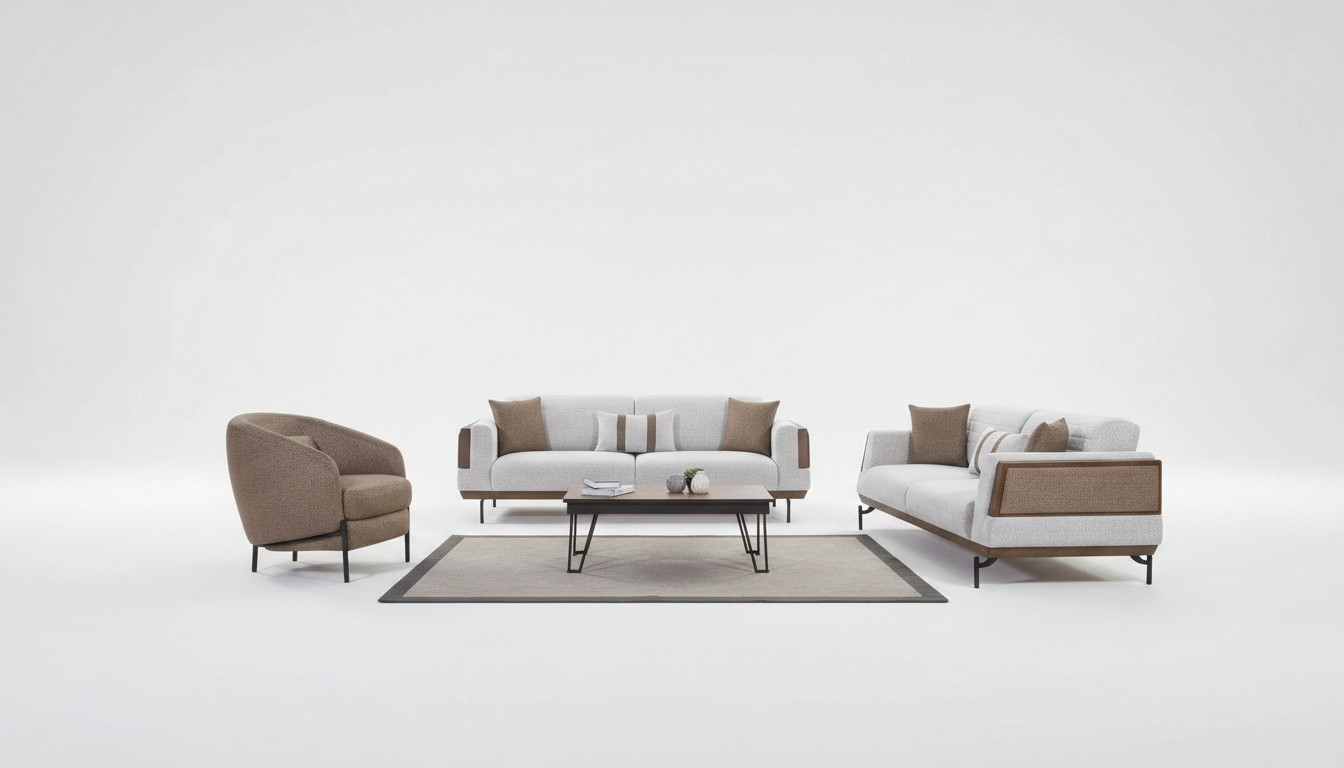Grijs-bruine bankstel 3+3+1 zits woonkamerset + luxe salontafel.