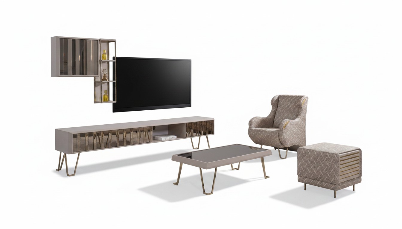 TV-staander RTV-wandrekken salontafel Beige Metaal Modern woonkamer set 3-delig
