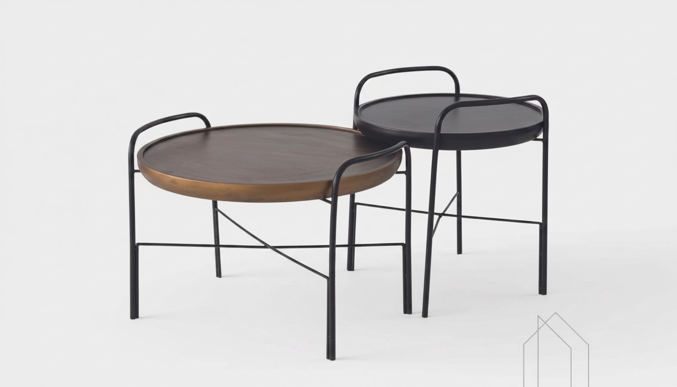 Ronde woonkamertafel van hoge kwaliteit 2x houten tafels designmeubel set 2-delig