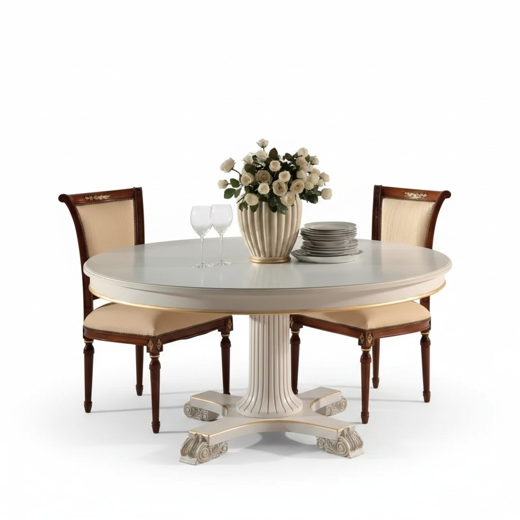 Houten eetkamerdesignmeubels Ronde tafel Wit Eettafel Klassieke eetkamer Nieuw