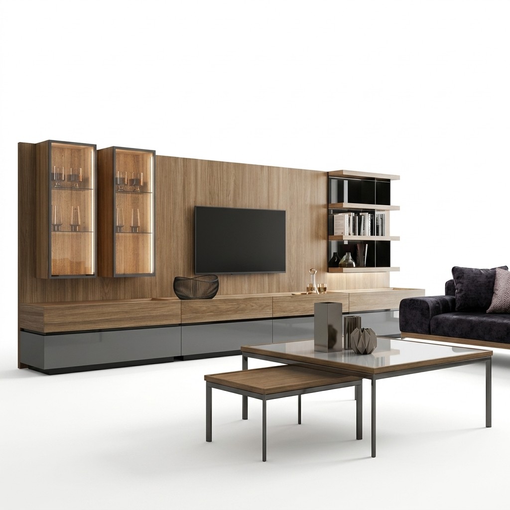 Modern Design Inrichting Woonkamerset TV-standaard Wandplanken Houten meubels Nieuw