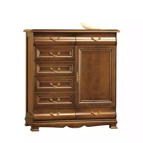 Laden van massief eikenhout, dressoirs, dressoirs van massief hout, echte houten kast.