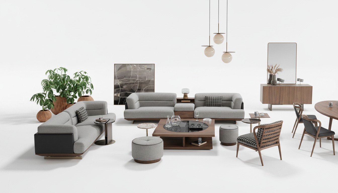 Luxe woonkamerset met bank en fauteuil in modern design, bankstel 6-delig.