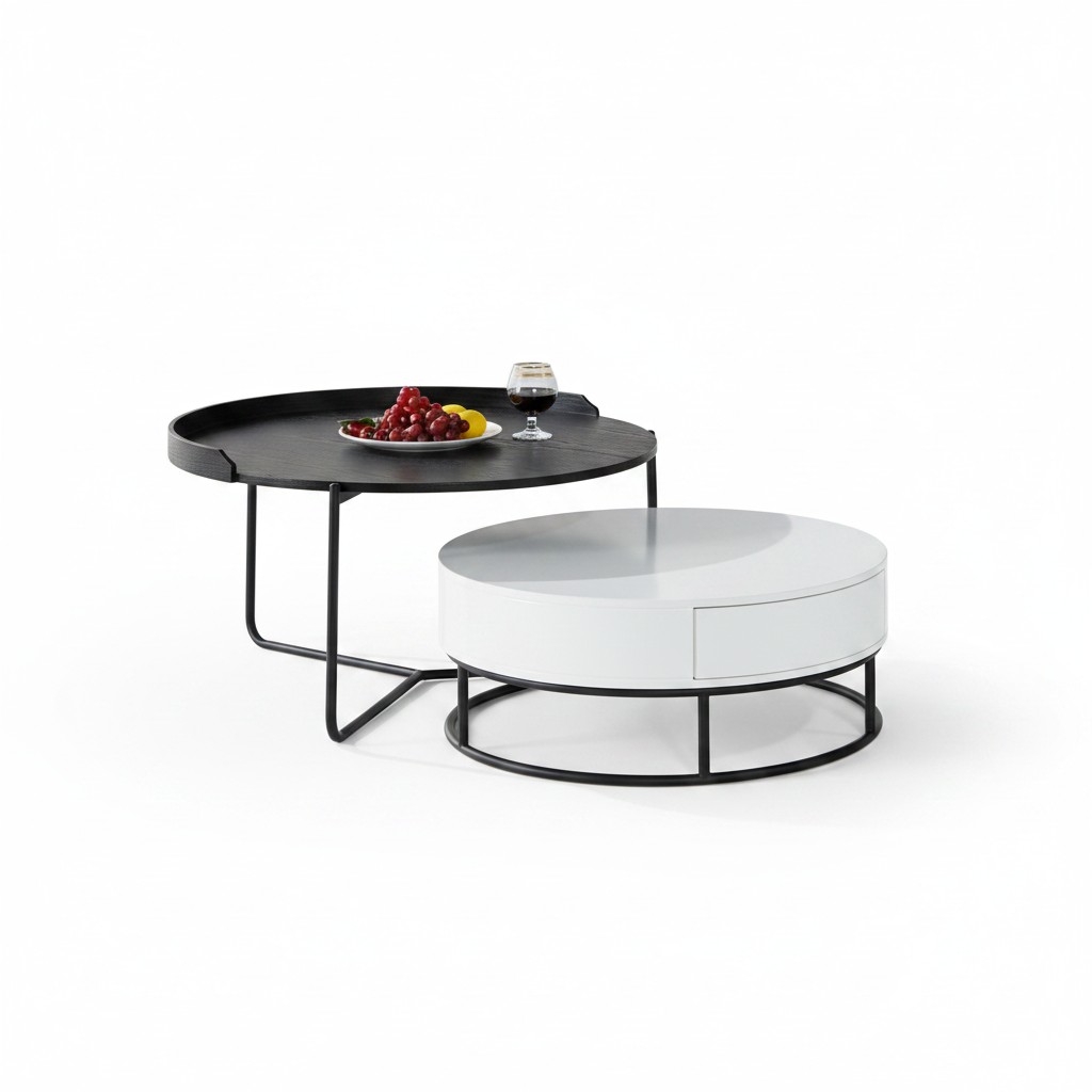 Bank Salontafel Koffie Bijzettafel Ontwerp Luxe Ronde Tafels 2x Set Modern Nieuw