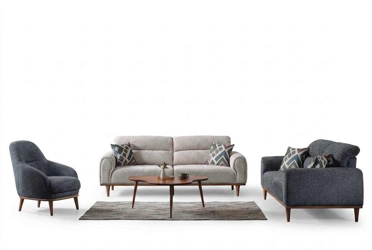 Bankstel 3+3+1 zits set woonkamer compleet textiel houten bank stoel Nieuw