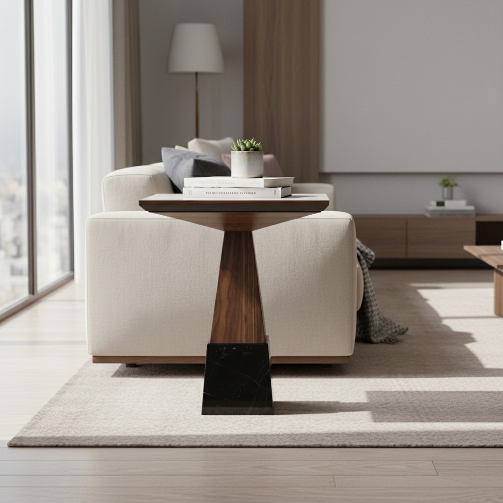 Woonkamer koffietafel bijzettafel houten meubels design inrichting nieuw