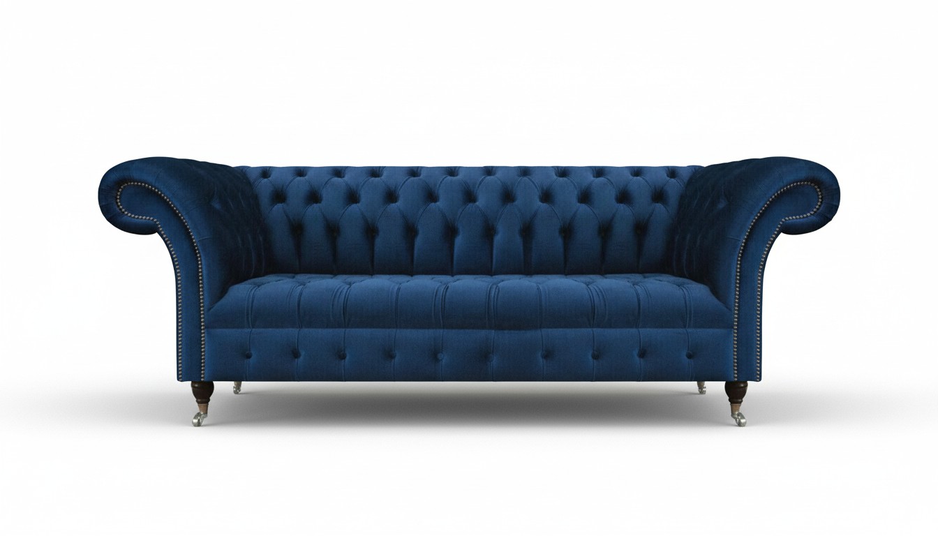 Donkerblauwe Chesterfield woonkamer bank designer driezitter meubelstuk