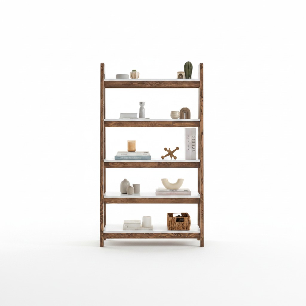Bruin-witte boekenkast woonkamer designer houten planken edele meubels