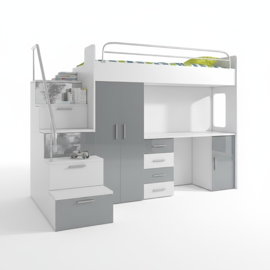 Jongerenbed Compleet Slaapkamerontwerp Kinderbed Bedden Kast Tafel GRIJS