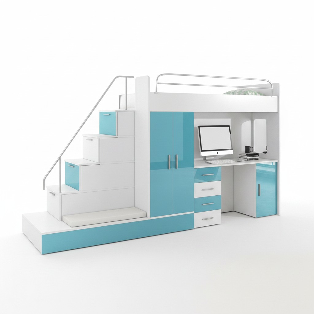 Stapelbed Slaapbed Bed Kledingkast Tienerkamer Kast Bureau