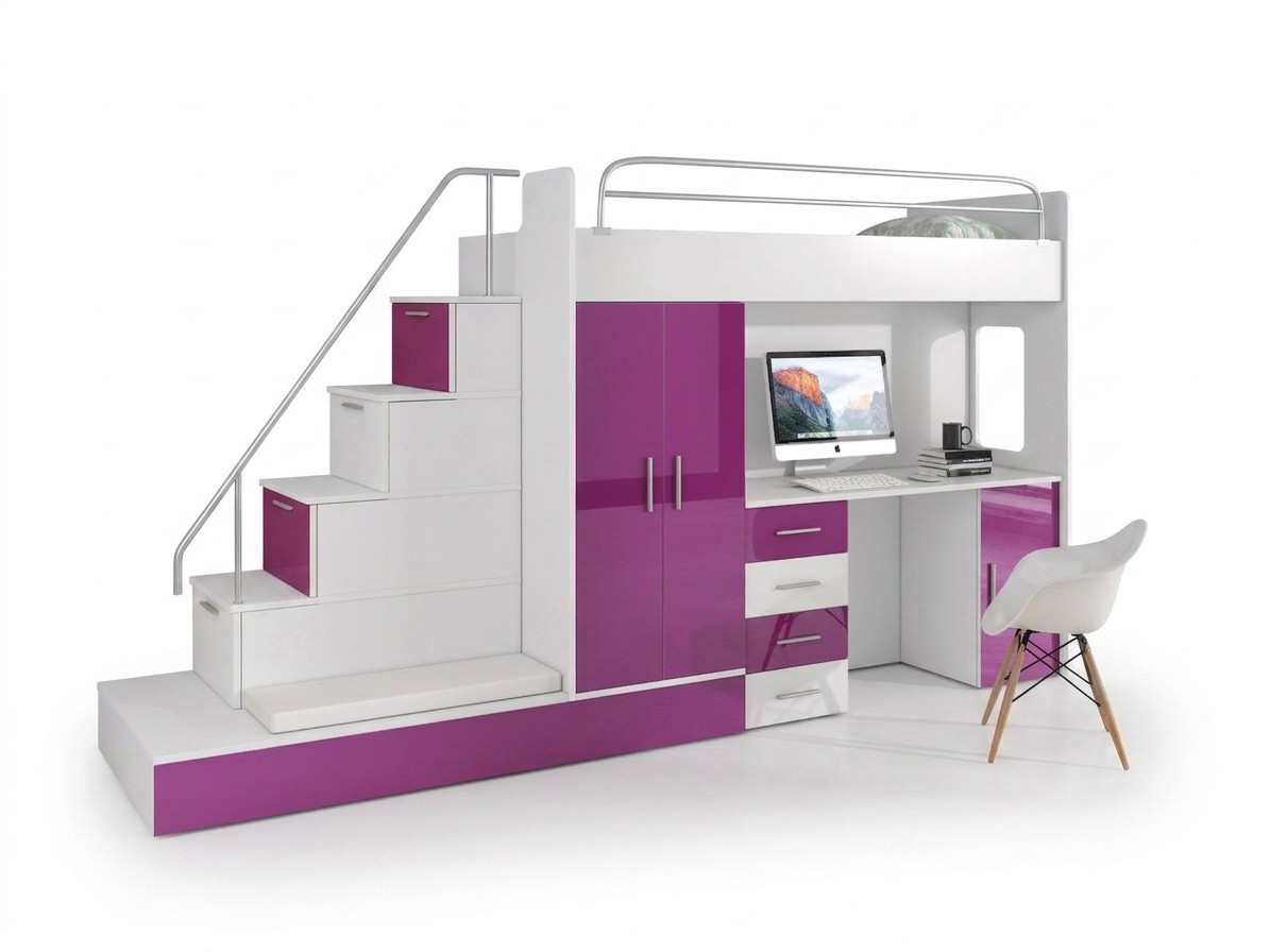 Stapelbed hoogslaper tienerkamer bed kledingkast kast bureau
