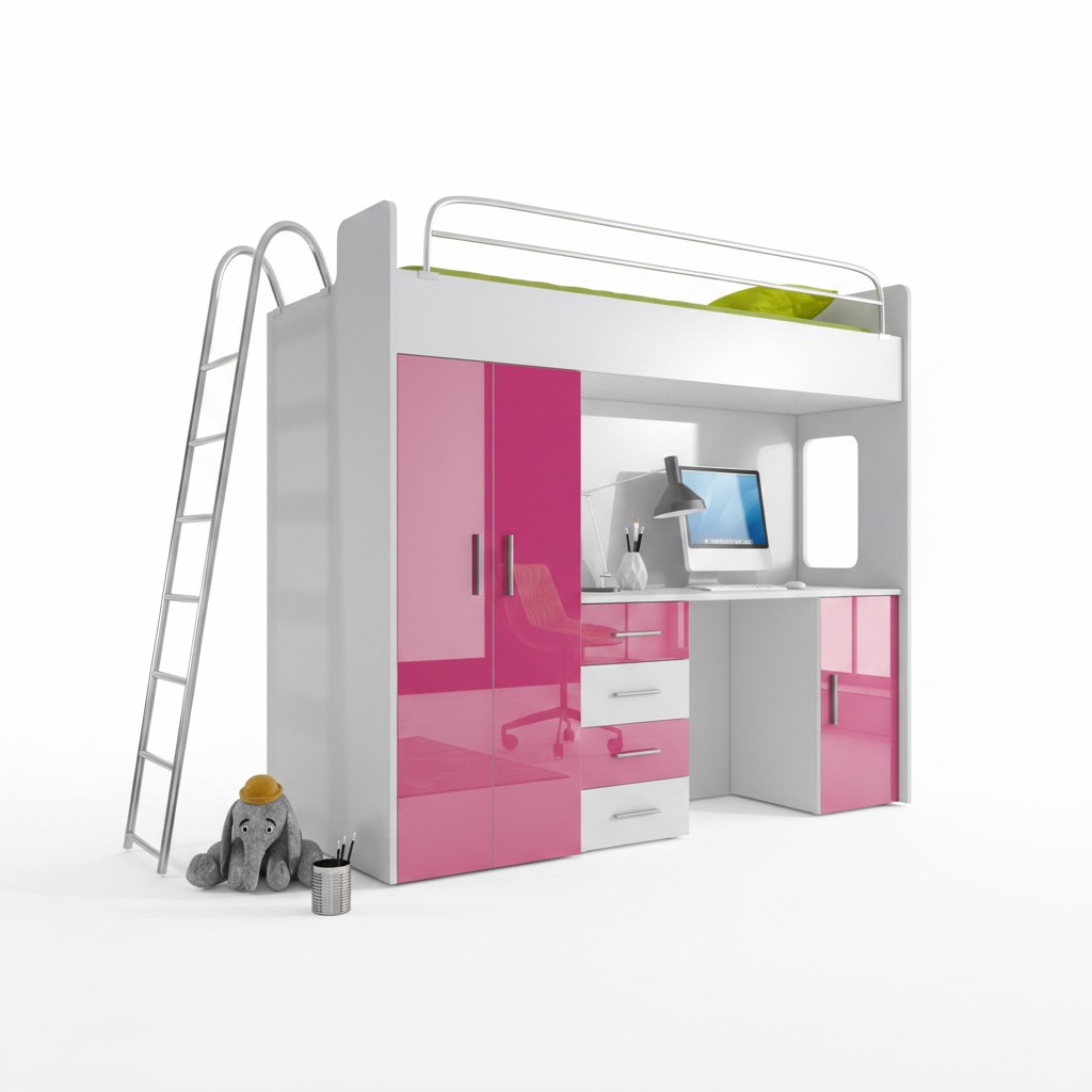 Exquise stapelbed + bureau + kledingkast modern design voor uw baby gemaakt van hout.